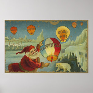 Santa With Happiness Baloon Poster