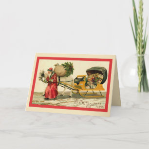 Santa with his cart holiday card