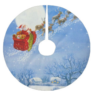 Santa with his Flying Reindeer Brushed Polyester Tree Skirt