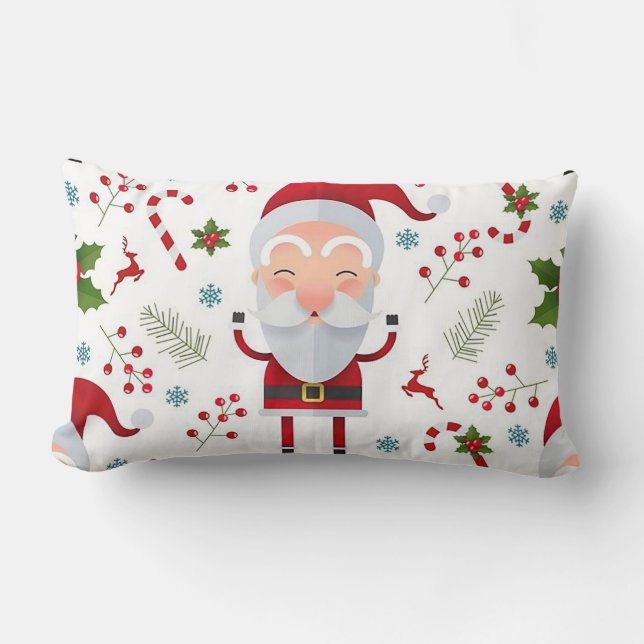 “Santa with Holly” Christmas  Lumbar Cushion (Front)