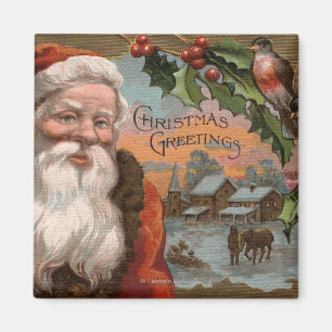 Santa with Holly, Village Scene Magnet