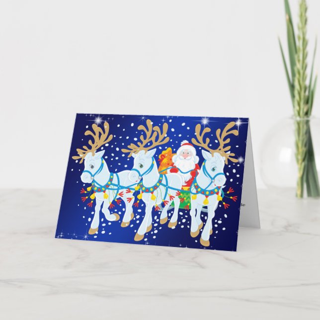 Santa with Horses and Sleigh Christmas Holiday Card (Front)