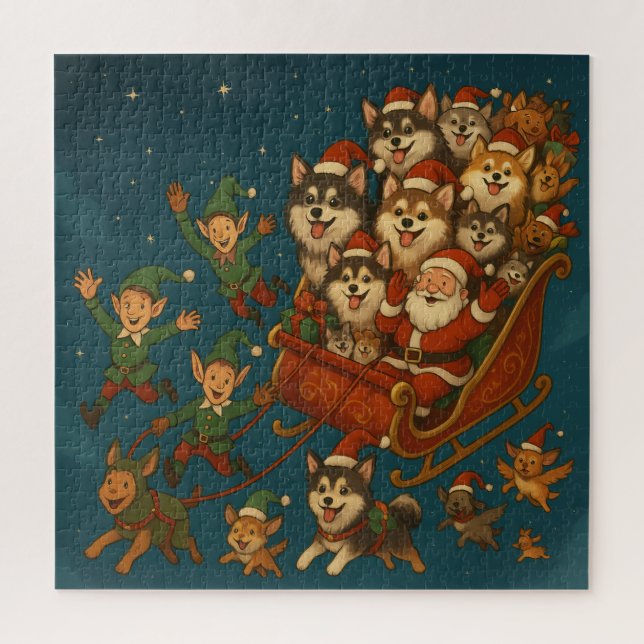 Santa with joyous pups and elves! jigsaw puzzle (Vertical)
