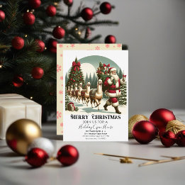 Santa With Llamas Festive Christmas Invitation