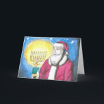 Santa with Menorah Holiday Card<br><div class="desc">Santa is guided by the light of a Menorah in this sombre interfaith rendering.</div>