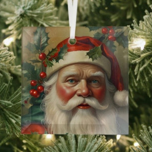 Santa With Mistletoe Glass Tree Decoration