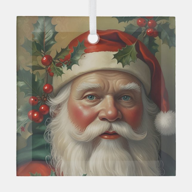 Santa With Mistletoe Glass Tree Decoration (Front)