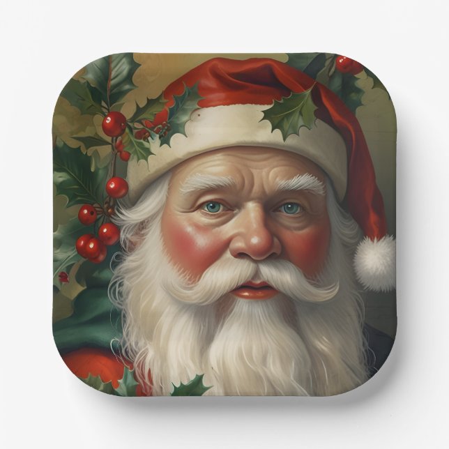 Santa With Mistletoe Paper Plate (Front)