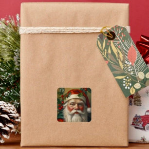 Santa With Mistletoe Square Sticker