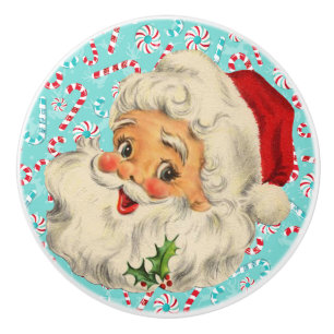Santa with Peppermints Ceramic Knob