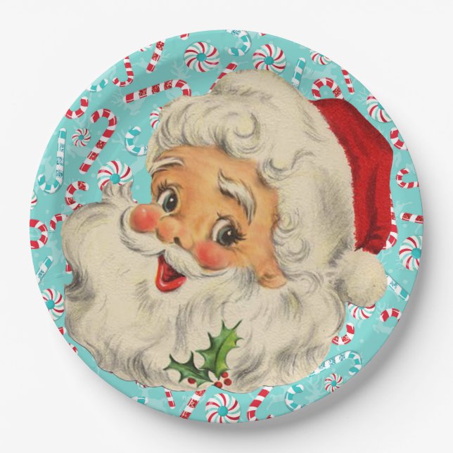 Santa with Peppermints Paper Plate (Front)