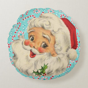 Santa with Peppermints Round Cushion