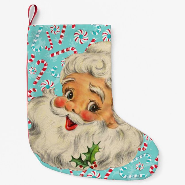 Santa with Peppermints Small Christmas Stocking (Front)