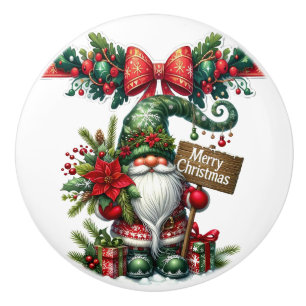 Santa with Poinsettia Christmas Ceramic Knob