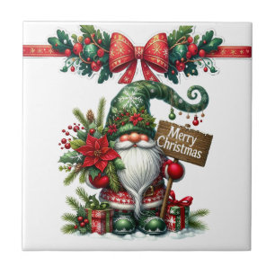 Santa with Poinsettia Christmas Ceramic Tile