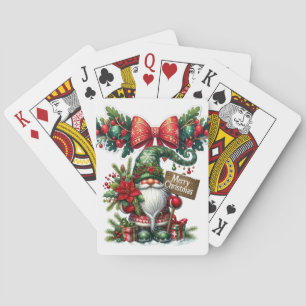 Santa with Poinsettia Christmas Playing Cards