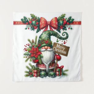 Santa with Poinsettia Christmas Tapestry