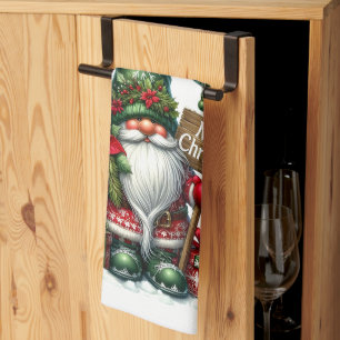 Santa with Poinsettia Christmas Tea Towel