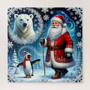 Santa With Polar Bear Penguin For Holiday Family Jigsaw Puzzle
