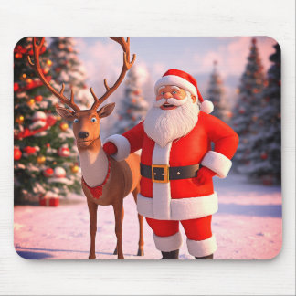 Santa With Prancer Out In The Field on a Thick Mouse Pad