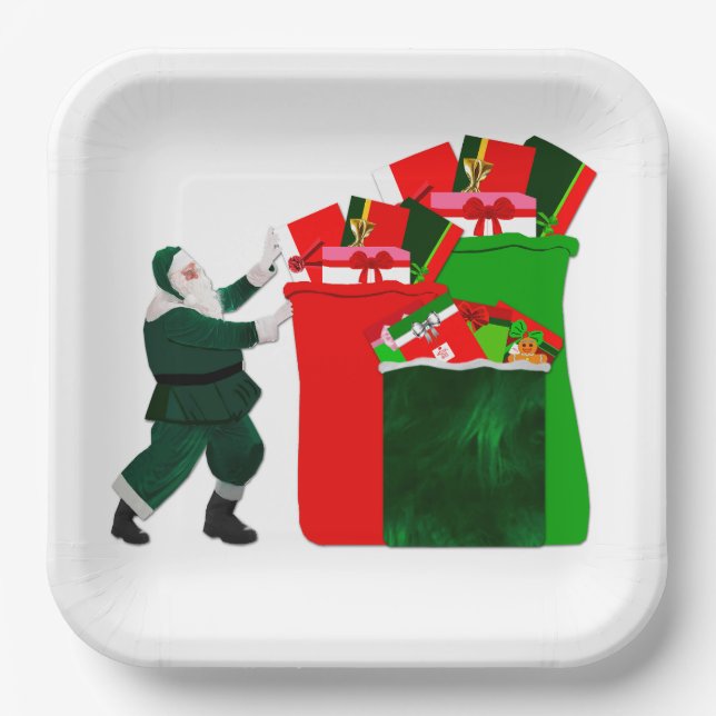 Santa With Presents Paper Plates (Front)