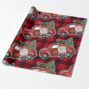 Santa with Red Truck Christmas  Wrapping Paper