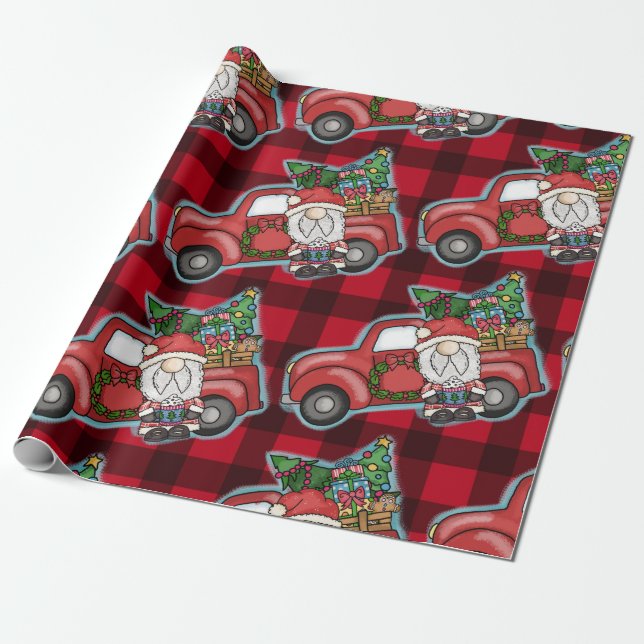 Santa with Red Truck Christmas  Wrapping Paper (Unrolled)
