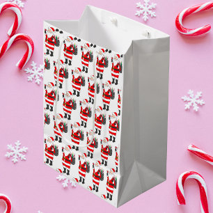 Santa With Red Wine Glass & Wine Sack Christmas  Medium Gift Bag