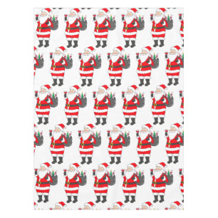 Santa With Red Wine Glass & Wine Sack Christmas Tablecloth