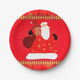 Santa with Reindeer Christmas Holidays Paper Plate