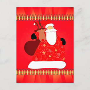 Santa with Reindeer Christmas Holidays Postcard