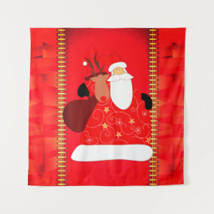 Santa with Reindeer Christmas Holidays Tapestry