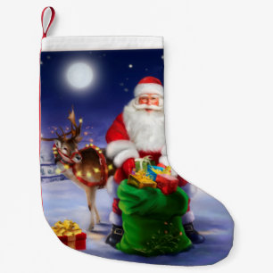 Santa with Reindeer Small Christmas Stocking