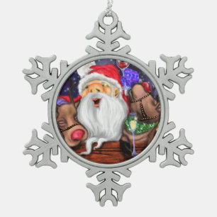 Santa with Reindeers Funny Christmas Ornament