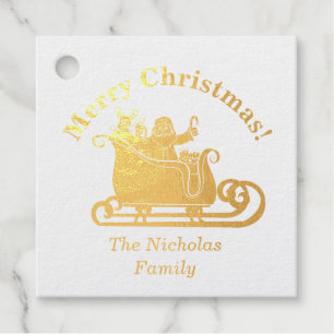 Santa With Rudolph In Sleigh Christmas Family Name Favour Tags