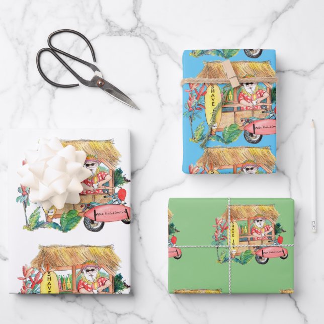 Santa with Shave Ice Mele Kalikimaka Wrapping Paper Sheet (Front)
