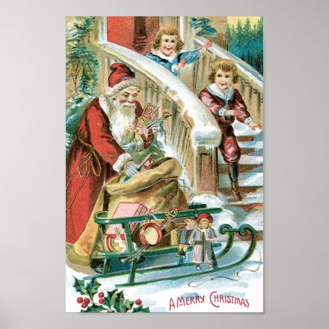Santa with Sled and Presents for Children Poster (Front)