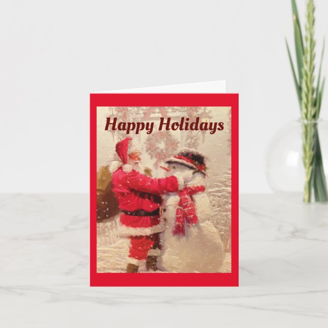 Santa With Snowman Holiday Card (Front)