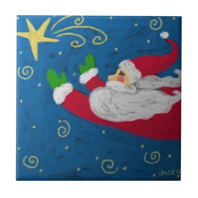 Santa with Star Abstract Art Ceramic Tile (Front)