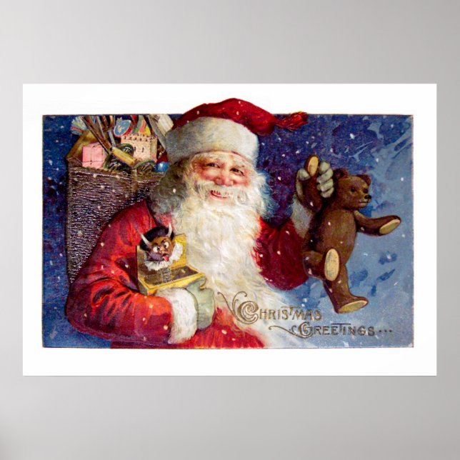 Santa with Teddy and Krampus in a Box Poster (Front)