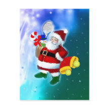Santa with tennis racquet and bells