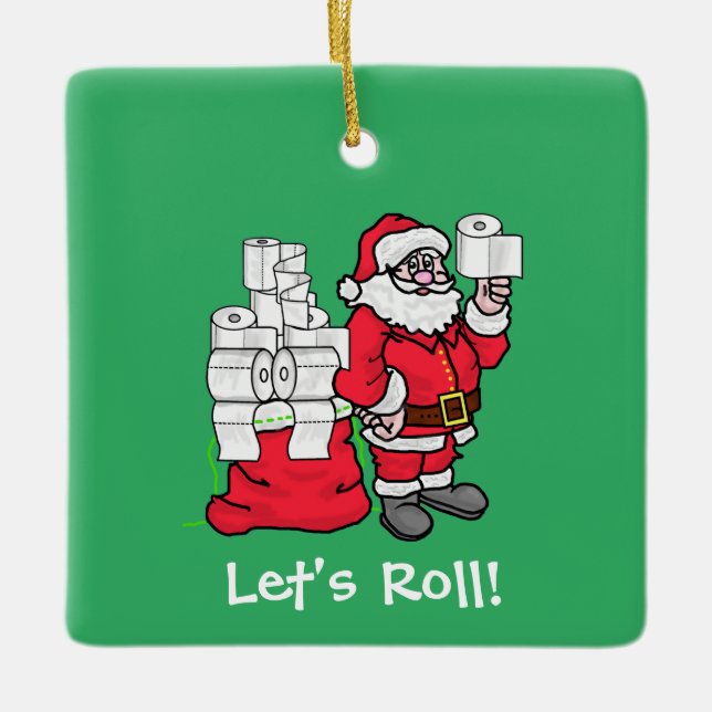Santa With Toilet Paper Christmas Ornament (Front)