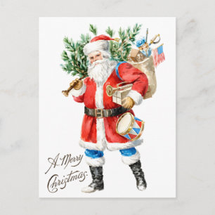 Santa with Toys and Drum Holiday Postcard