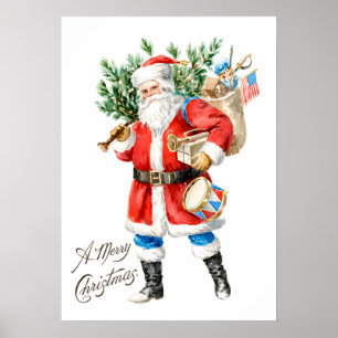 Santa with Toys and Drum Poster