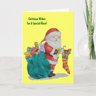 santa with toys and gifts for christmas holiday card