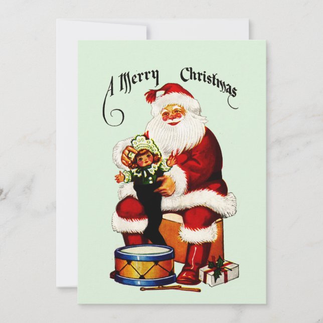 Santa With Toys Merry Christmas Holiday Card (Front)