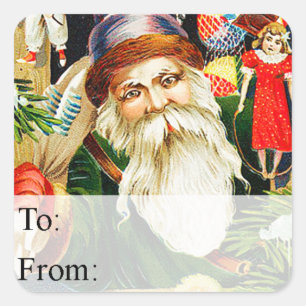 Santa With Toys Vintage Christmas Gift Tag