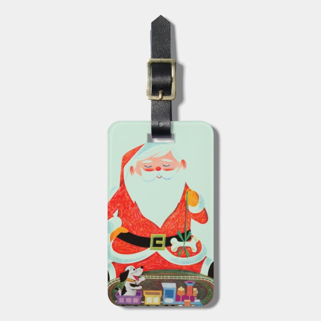 Santa with Train Luggage Tag (Front Vertical)