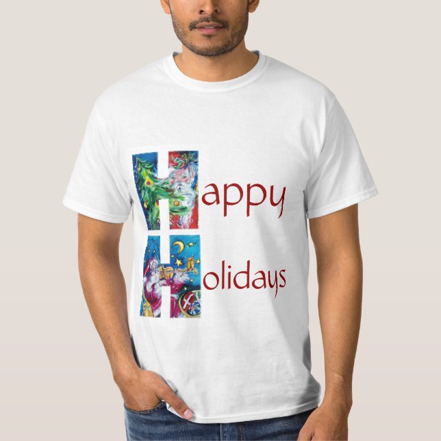 SANTA  WITH VIOLIN  AND CHRISTMAS TREE H MONOGRAM T-Shirt (Front)