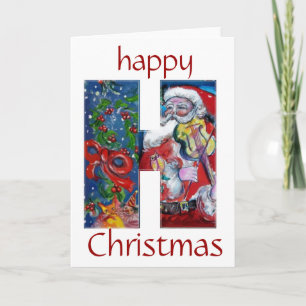 SANTA WITH VIOLIN  H MONOGRAM HOLIDAY CARD
